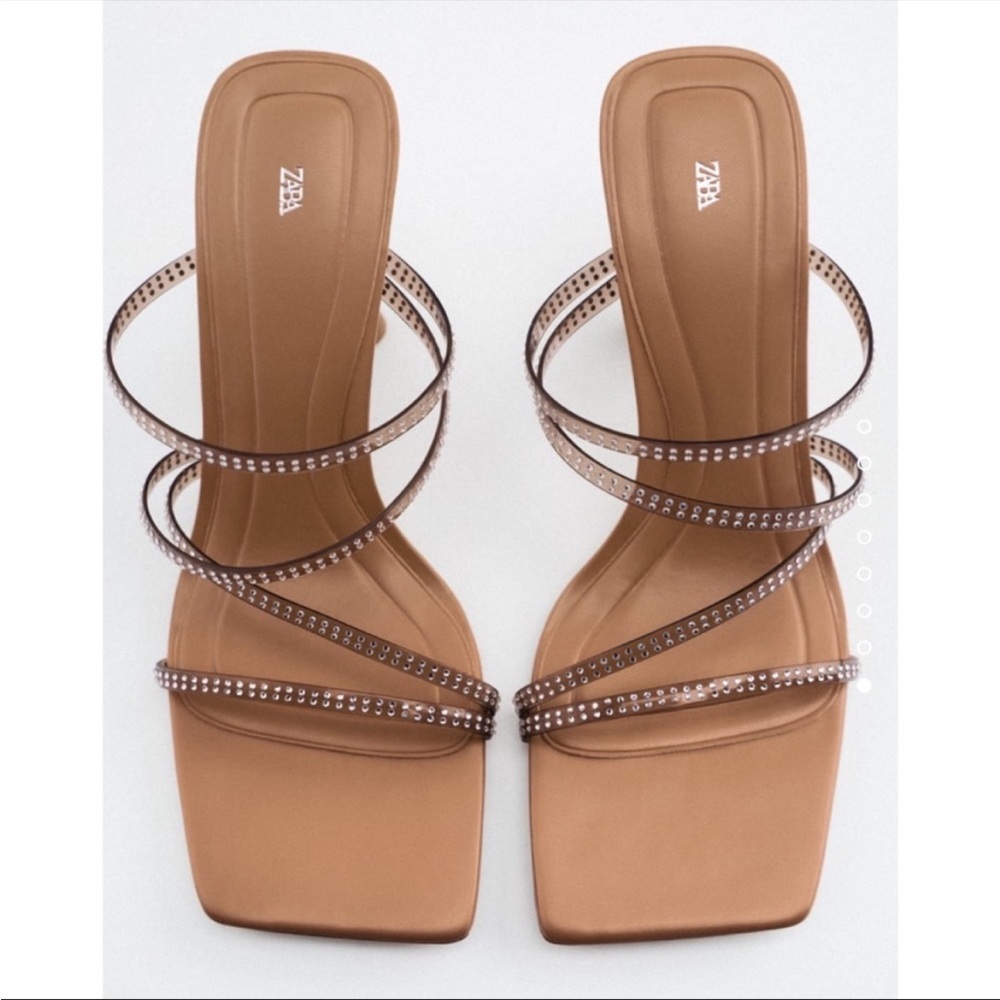 Zara rhinestone nude strap block heels size 6 Womens shoes discontinued …